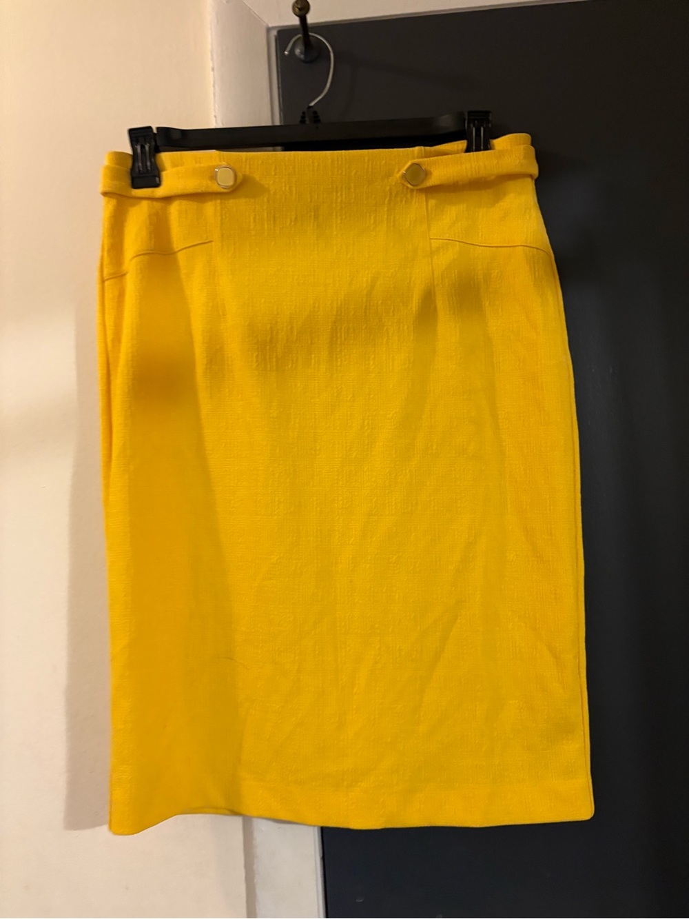 NYC Bright Yellow Pencil Skirt with Waist Button Accents